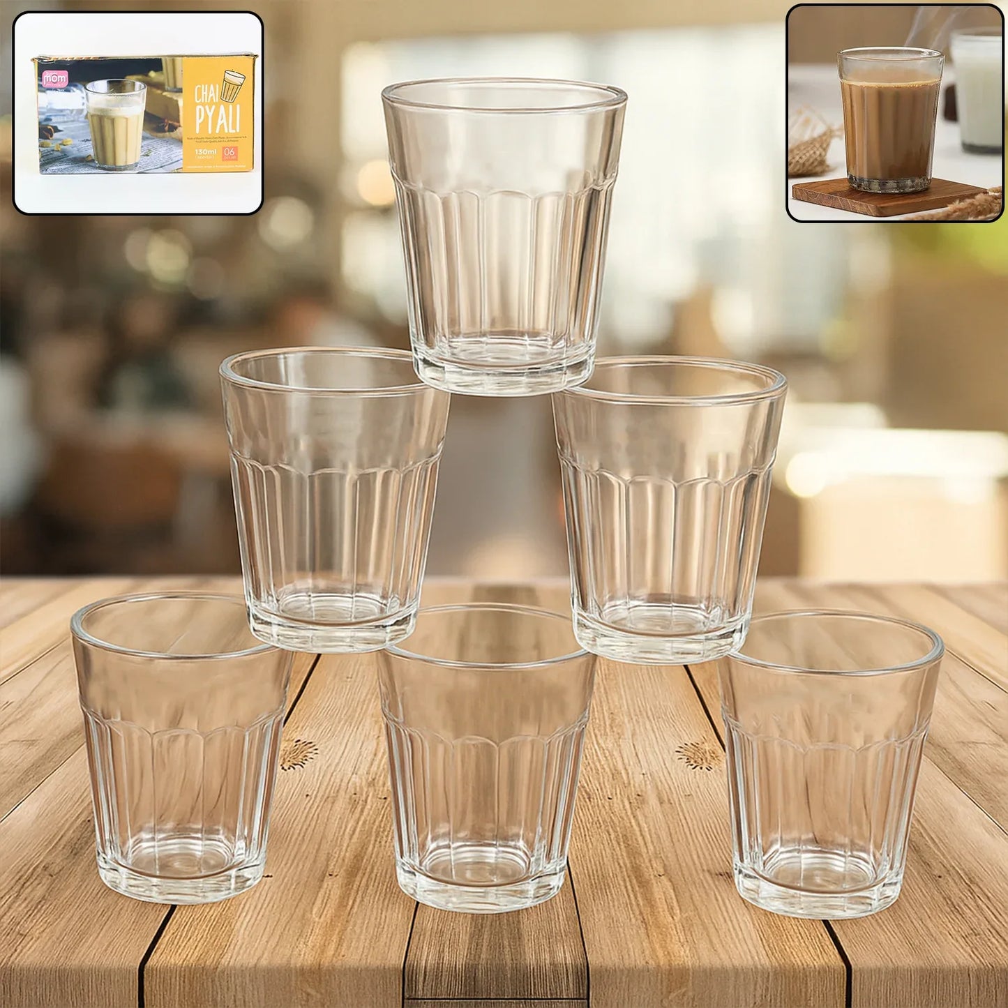 Supermom Plastic Chai Pyali Transparent Tea Glass Set (130ml 6 Pc) - Zidbik