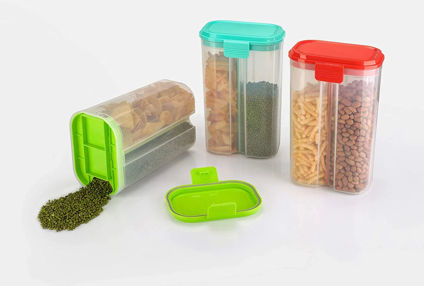 2146 Plastic 2 Sections Air Tight Transparent Food Grain Cereal Storage Container (2 Ltr) (With Box) - Zidbik