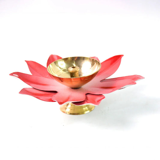 Lotus Shaped Brass Oil Diya (1 Pc) - Zidbik