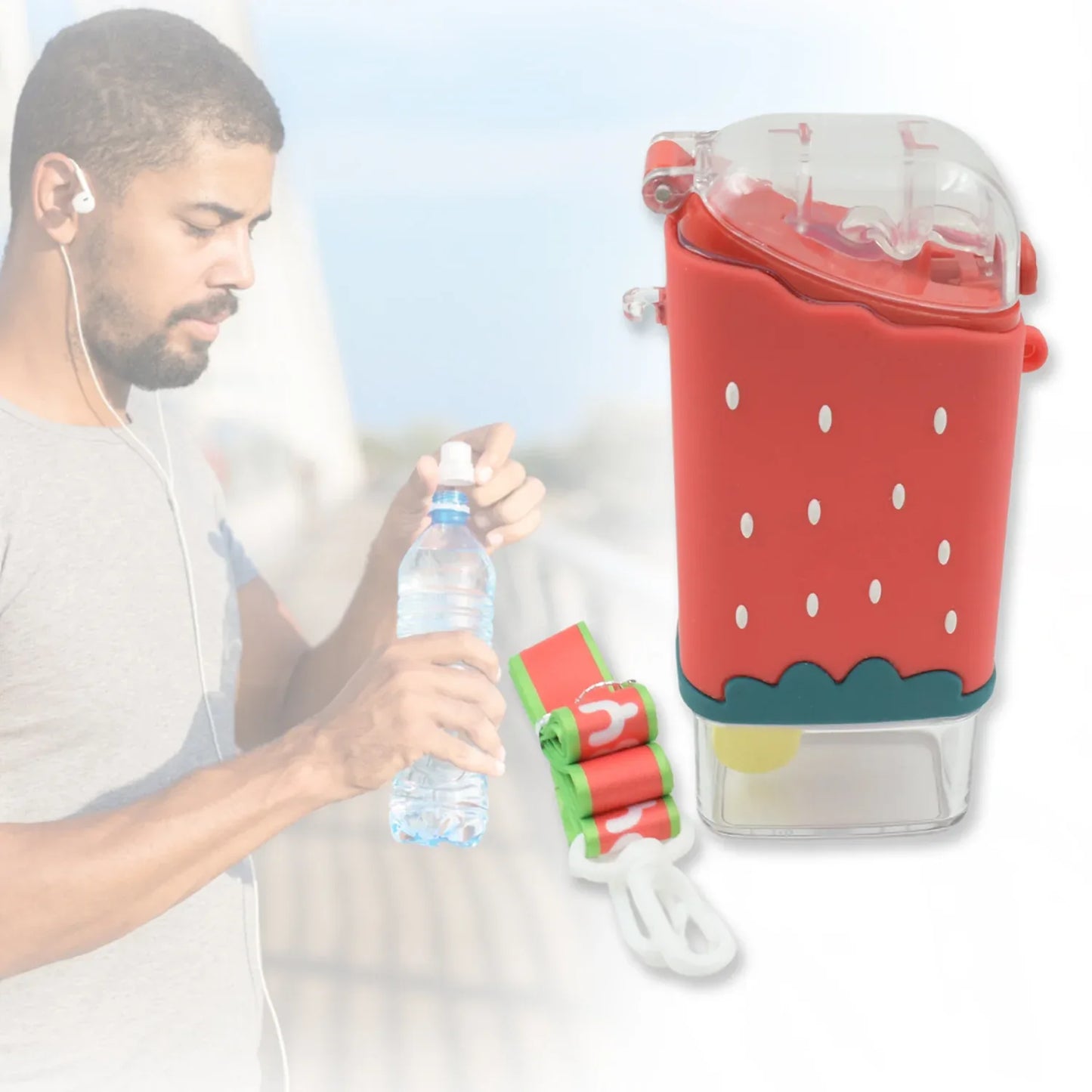 12555 Portable Cute Water Bottle For Kids Unique Ice Cream Shape Water Cup Popsicle Shaped Plastic Kettle With Straw Adjustable Shoulder Strap Bpa Free Leakproof (300 Ml) - Zidbik