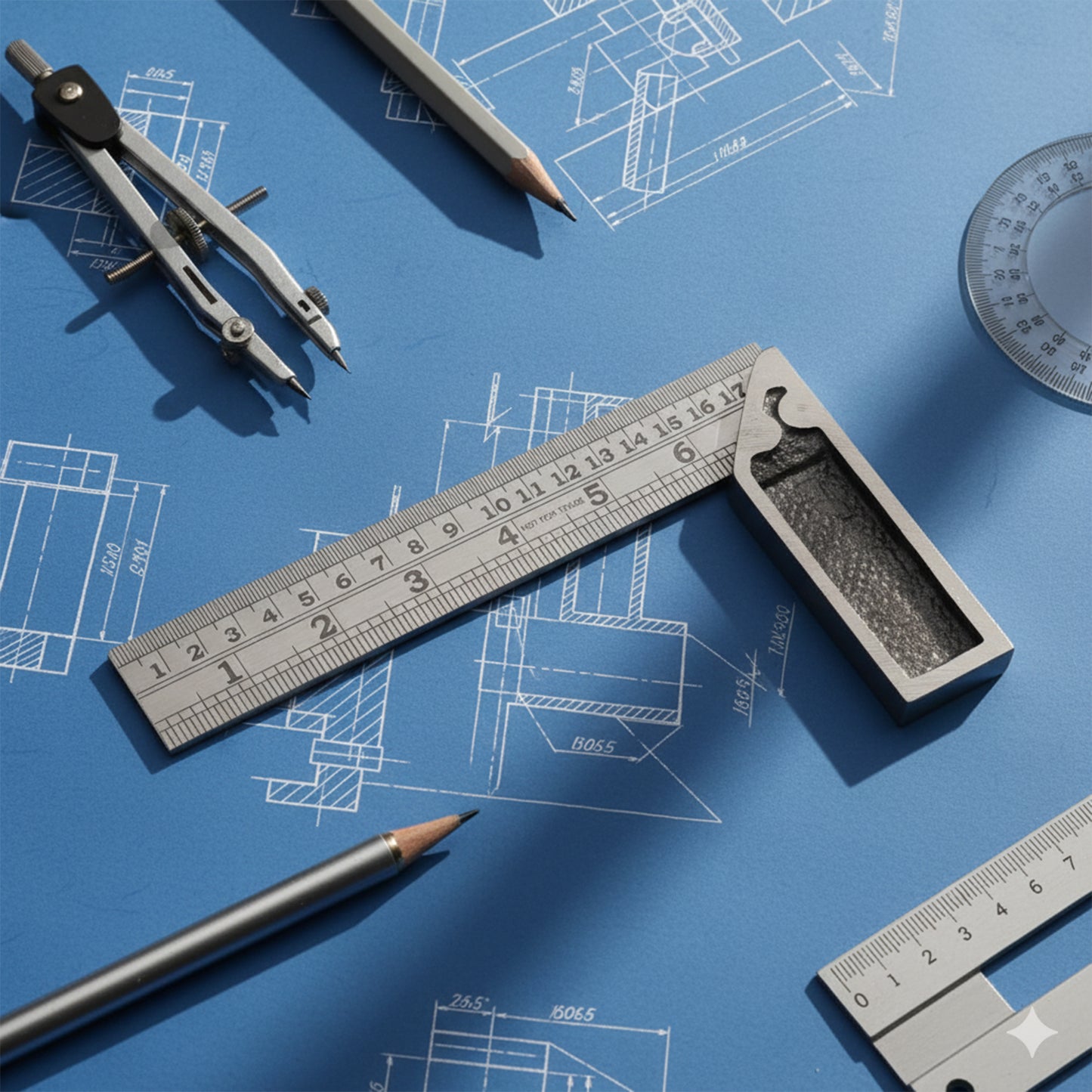 Heavy-duty Metal Try Square Ruler Set (2 Pc)