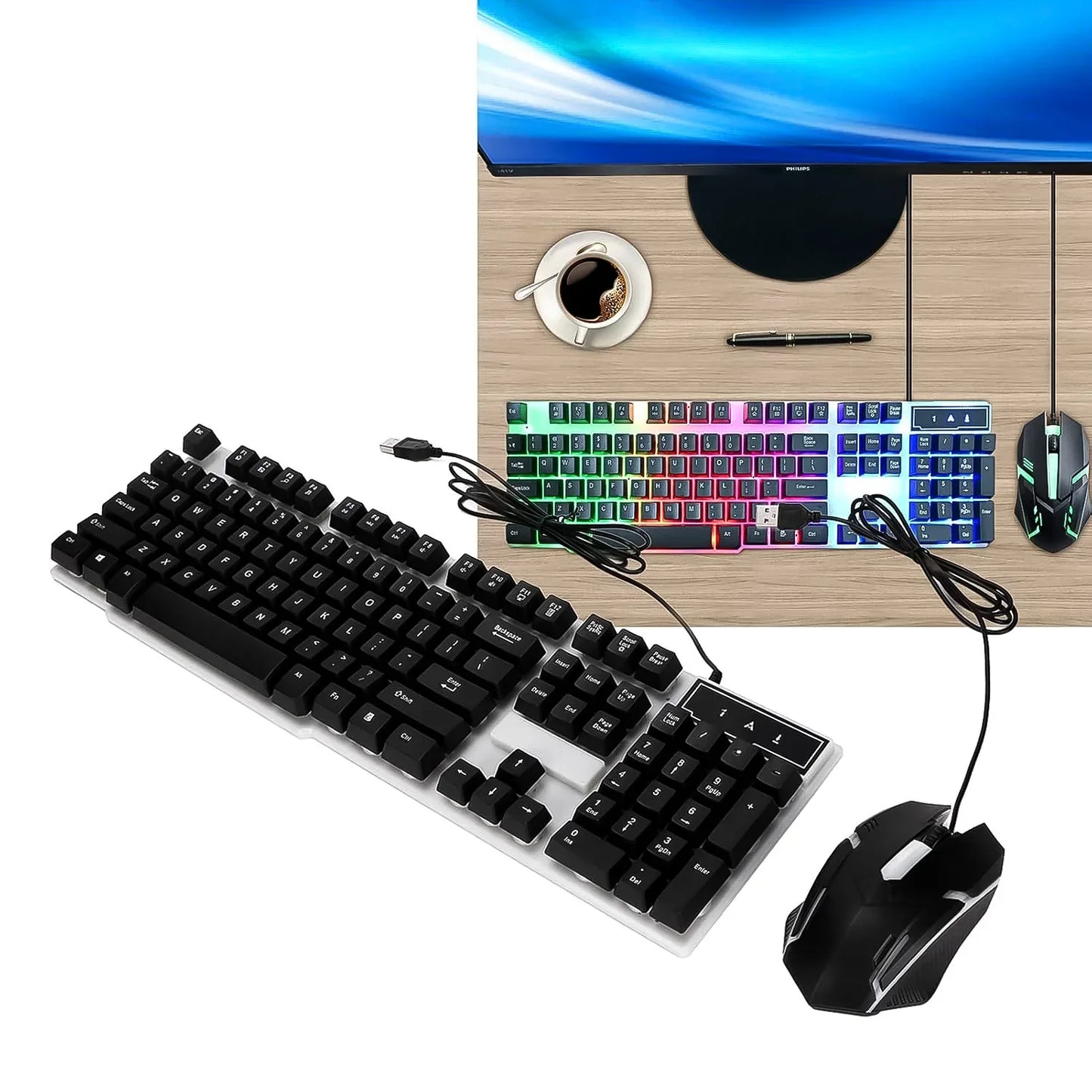 104 Key Colorful Lighting Keyboard Mouse Set (2 Pc Set) - Zidbik