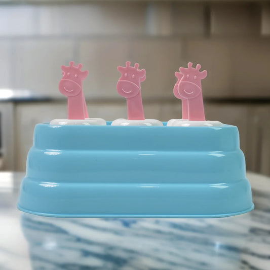 6 Cavity Popsicle Molds Plastic Giraffe Shape Ice Moulds (1 Pc) - Zidbik