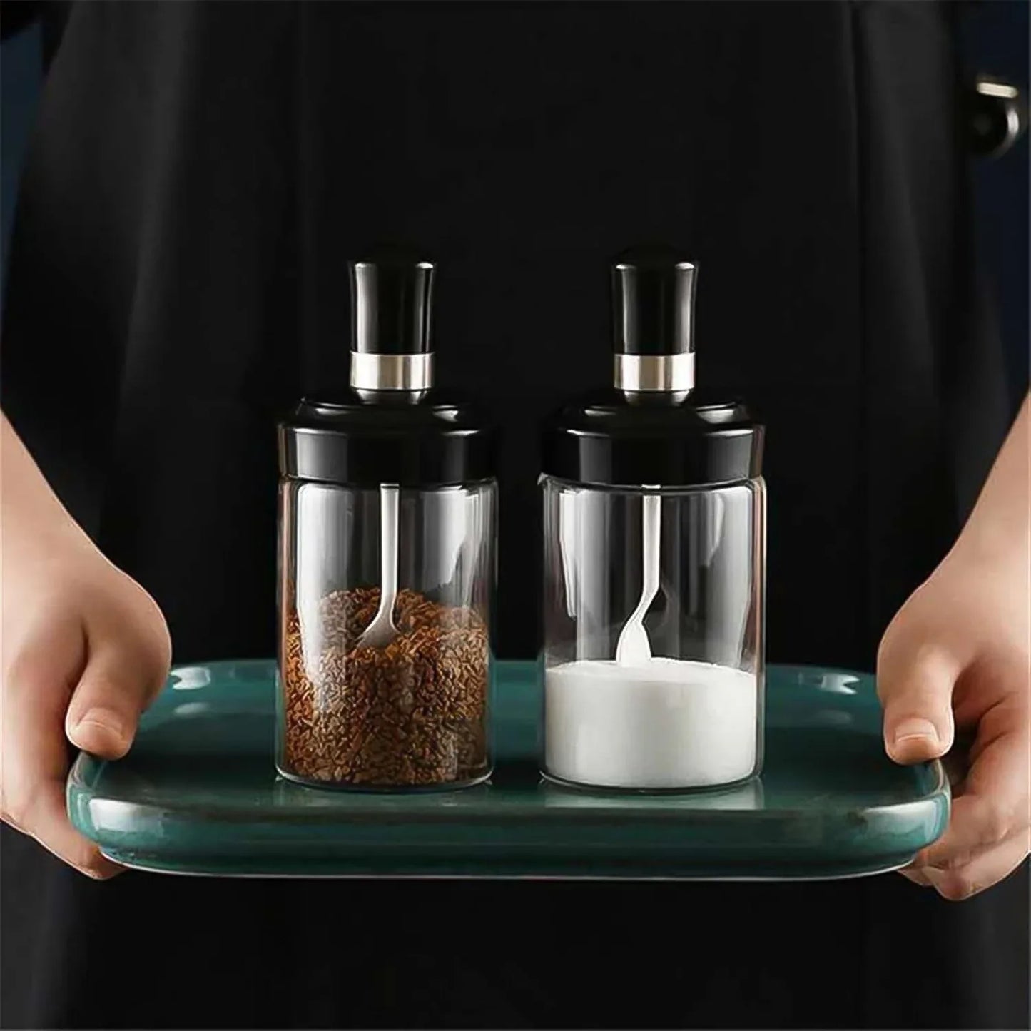Transparent Glass Storage Jar With Built-in Spoon Approx 250ml - Zidbik
