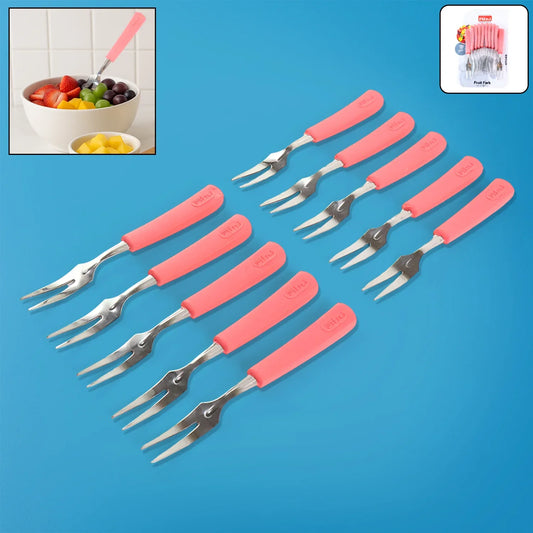 Premium Stainless Steel Fruit Fork Set 10 Pieces With Soft Non-slip Handle - Zidbik