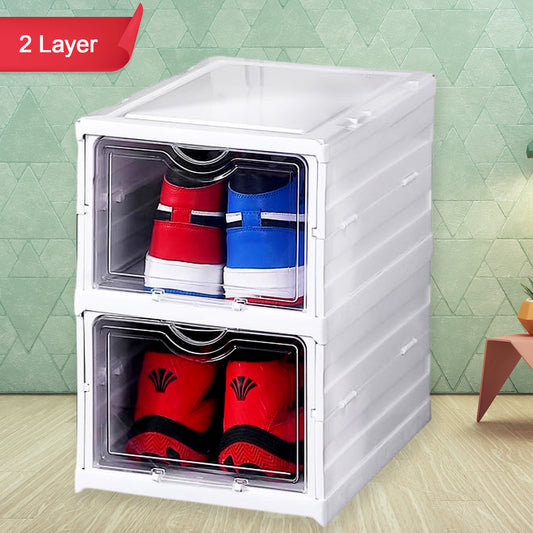 Stackable Multifunctional Storage For Clothes Foldable Drawer Shelf Basket Utility Cart Rack Storage Organizer Cart For Kitchen Pantry Closet Bedroom Bathroom Laundry (2 Layer 1 Pc) - Zidbik