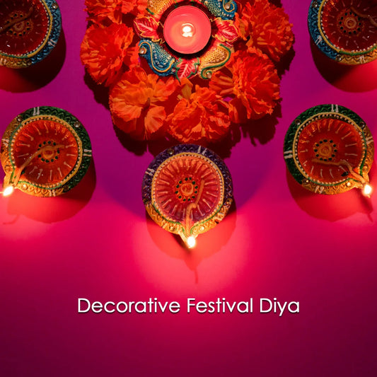 Decorative Hand Painted Clay Puja Diya For Diwali Handmade Diya (6 Pcs Set) - Zidbik