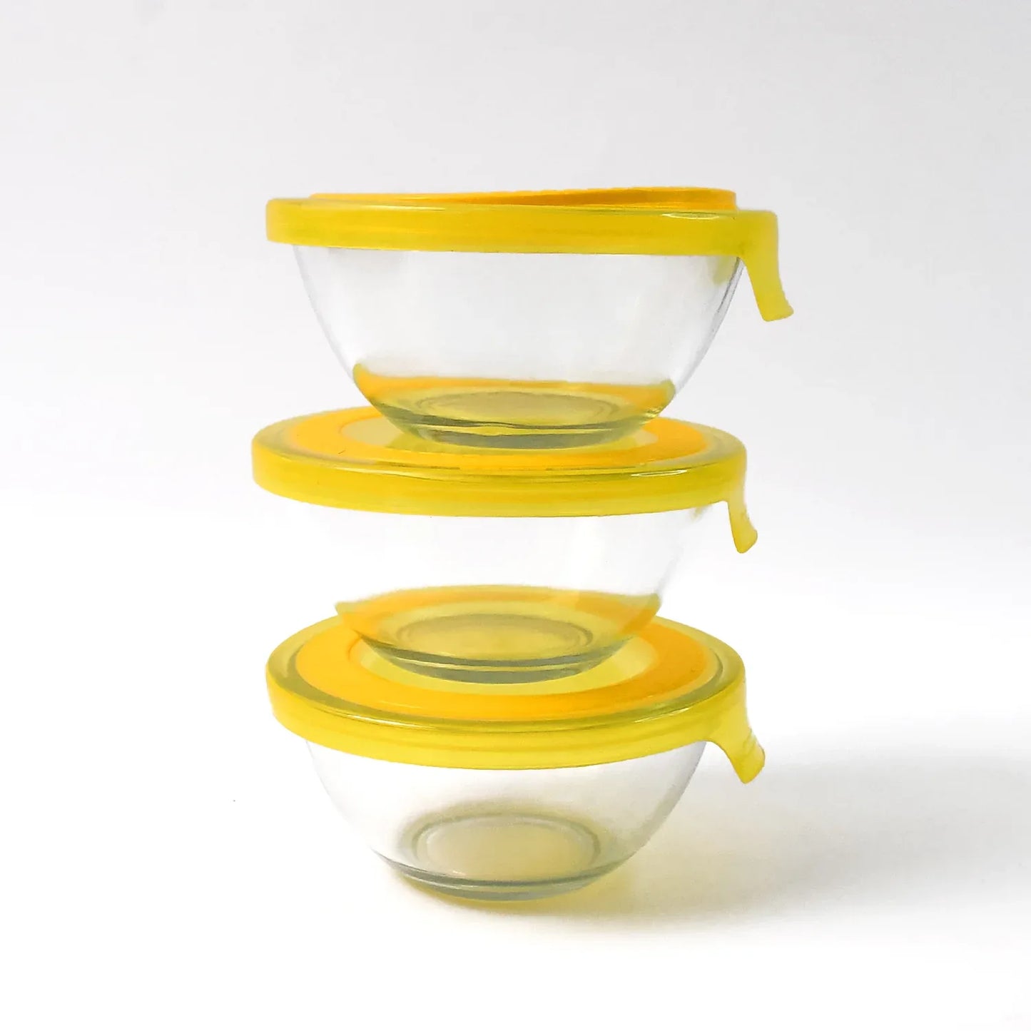 Dazzle Glass Bowl Set Mixing Storage Bowls With Lids (3 Pcs Set) - Zidbik