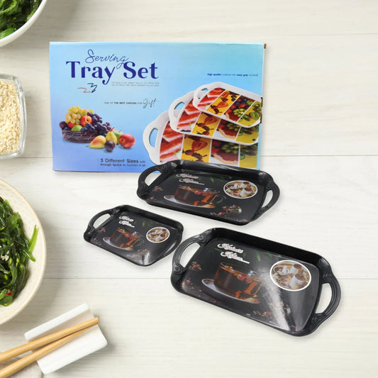 5211a Serving Tray Set Of 3 Melamine Trays For Kitchen Snacks Serving Tray Tray Set For Serving Tea Tray For Serving Fancy Trays For Serving Gift Item Different Size For Kitchen Office Use - Zidbik