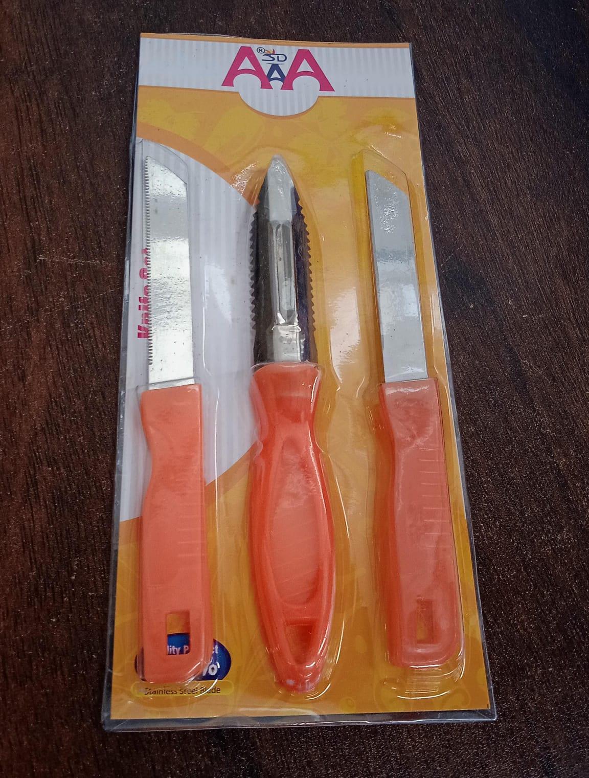 8217 3in1 Multipurpose Stainless Steel Classic Kitchen Knife Set Of 3 For Fruits And Vegetable Chopping Cutting Peeling Kitchen Knife Vegetable Peeler Plain Knife - Zidbik