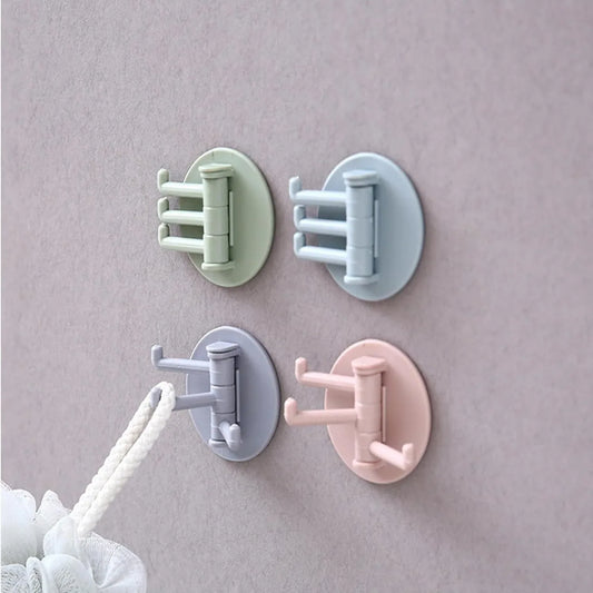 4142 Sticky Hook Household Strong Punch-free Hook 180foldable Multi-function Rotatable Hook With 3 Hooks Suitable For Bathroom Kitchen Office (1 Pc) - Zidbik