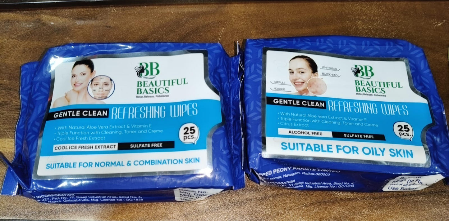 Beautiful Basics Normal Oily Skin Face Wipes (2 Pkts X 50 Pcs Wipes) - Zidbik