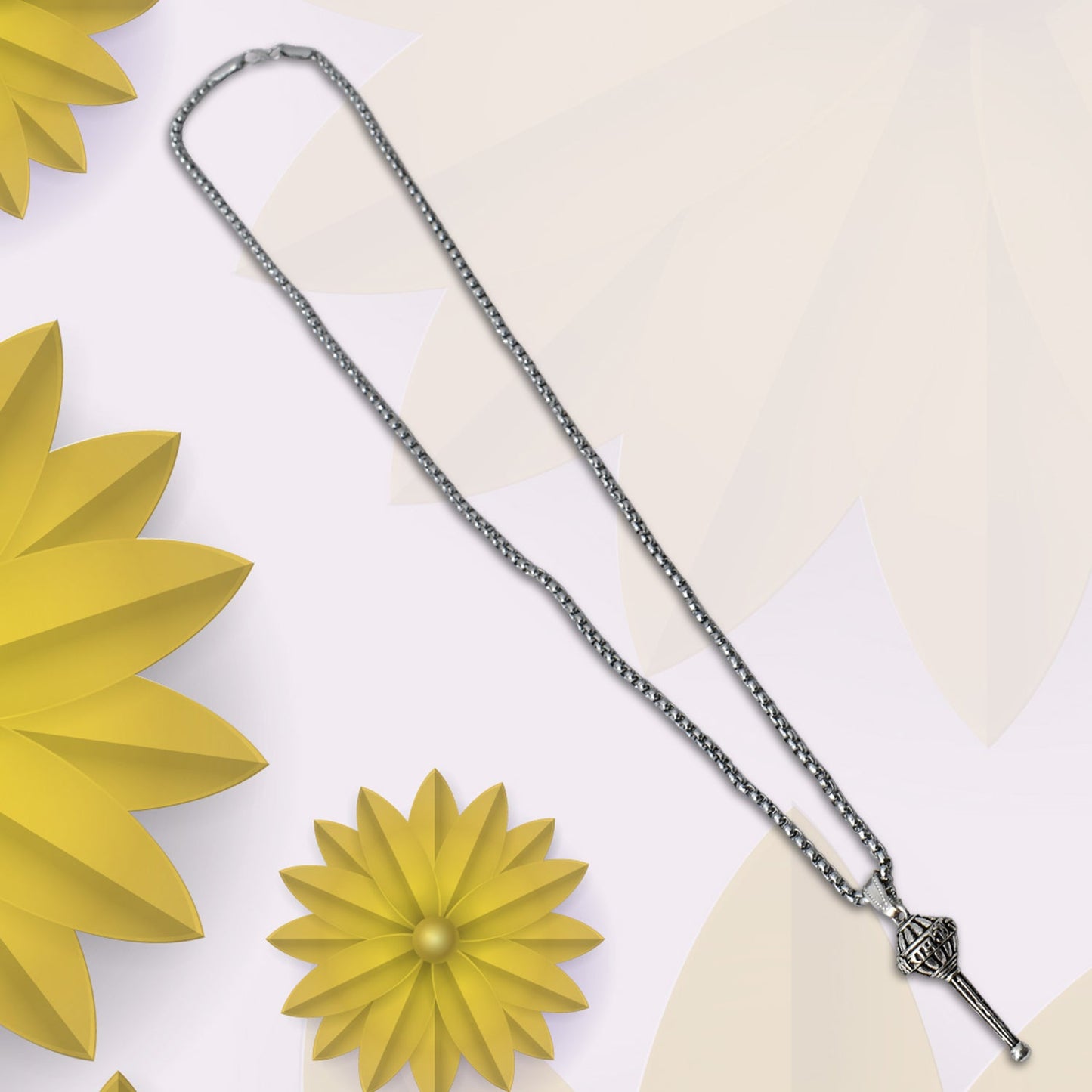 Silver Chain With Gada Pendant Locket (1 Pc) - Zidbik