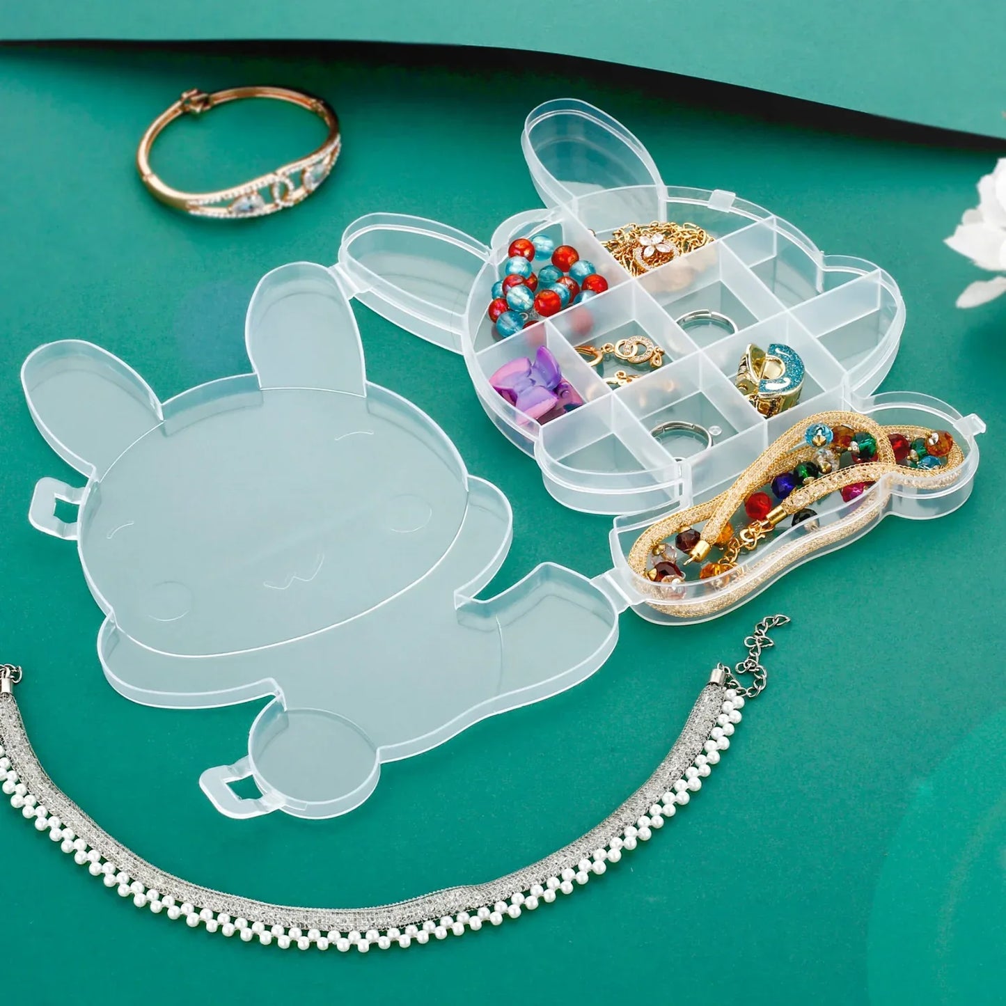 6557 Transparent Cartoon Bear Clear Plastic Storage Box Jewelry Box Jewelry Organizer Holder Cabinets For Small Objects (1 Pc) - Zidbik