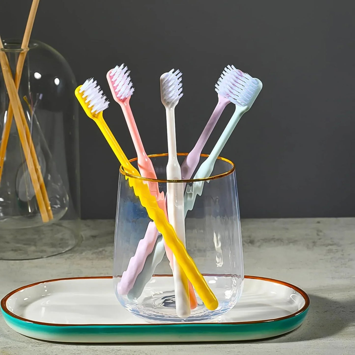 Plastic Toothbrush With Plastic Round Box (20 Pcs Set) - Zidbik
