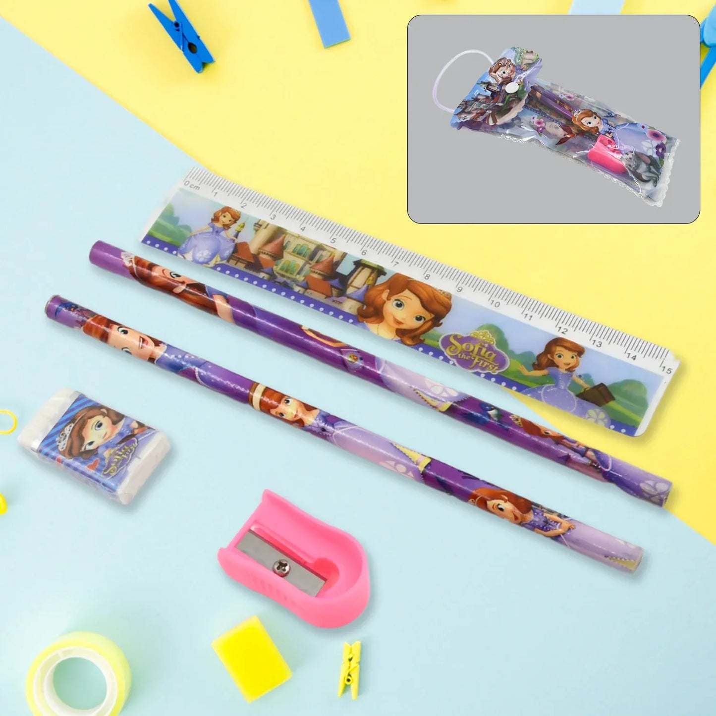 5 In 1 Mix Stationery Gift Set For Kids Stationary Set Including 2 Pencil Ruler Rubber Pencil Sharpener School Office Product Gift (5 Pcs Set) - Zidbik