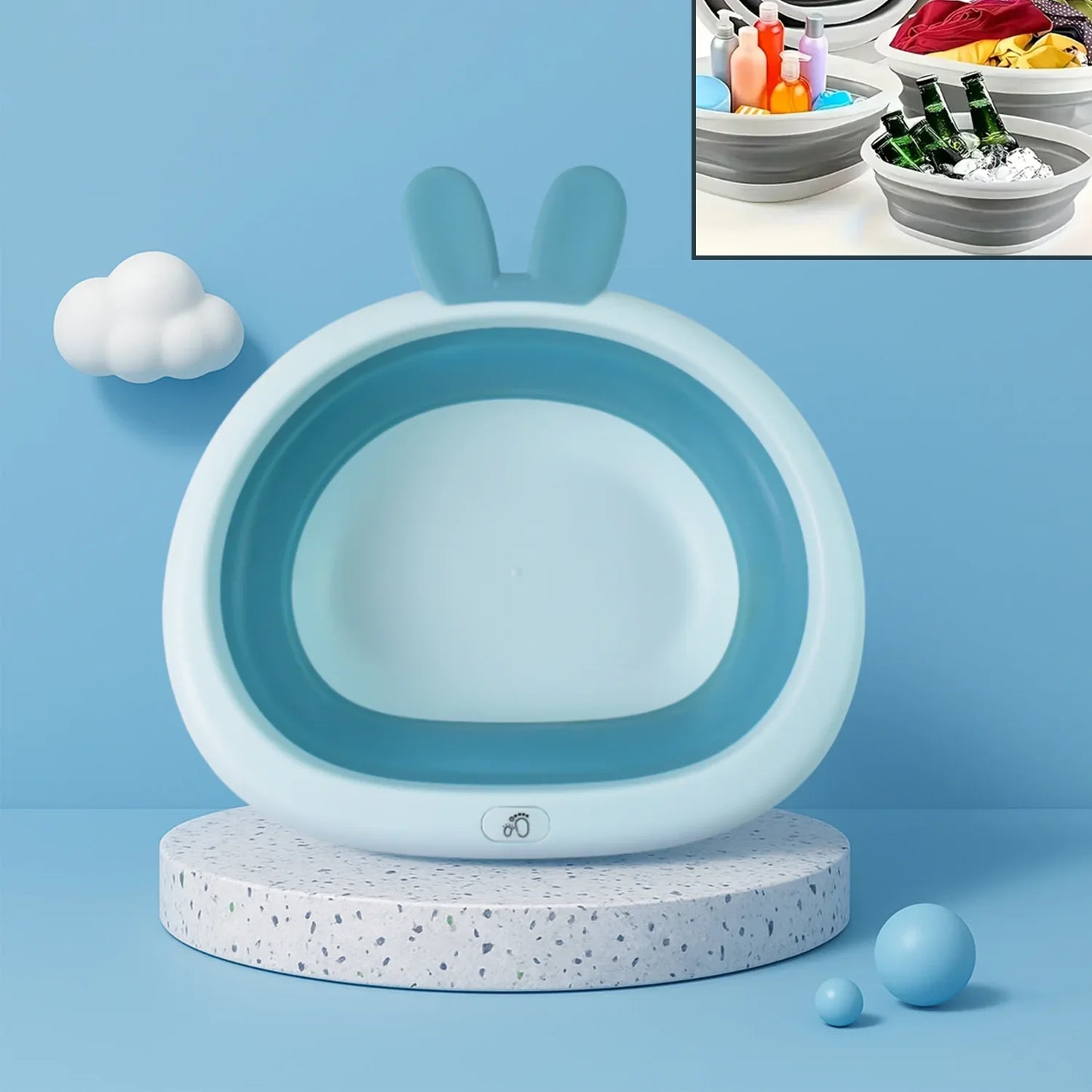 Foldable Multipurpose Collapsible Basin With Bunny Ear Handle - Zidbik