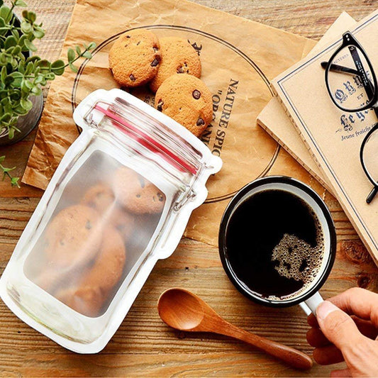 1074 Reusable Airtight Seal Plastic Food Storage Mason Jar Zipper (500ml) - Zidbik