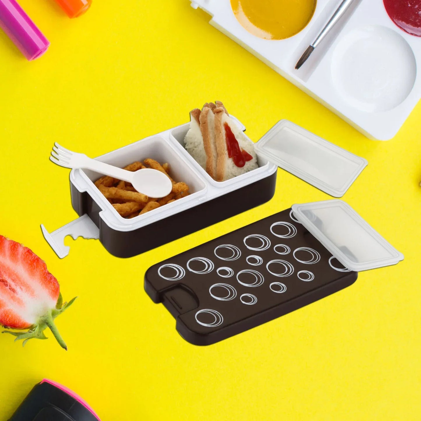 5330 Airtight Lunch Box 2 Compartment Lunch Box Leak Proof Food Grade Material Lunch Box Modern Appearance Compact Lunch Box With Spoon - Zidbik