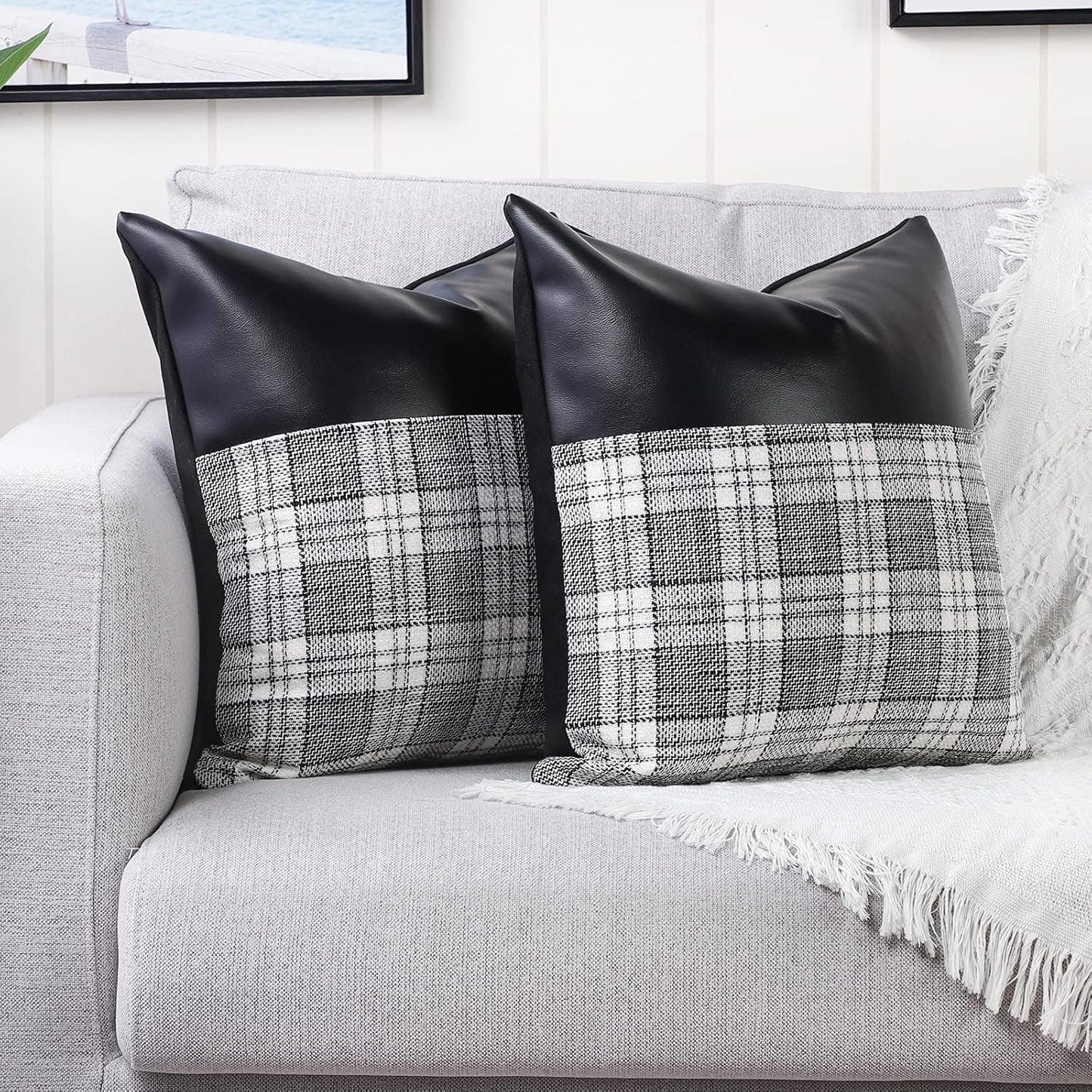 Pillow Covers Cushion Cases Soft Leather And Cotton (23 22 Inch 1 Pair 2 Pc) - Zidbik