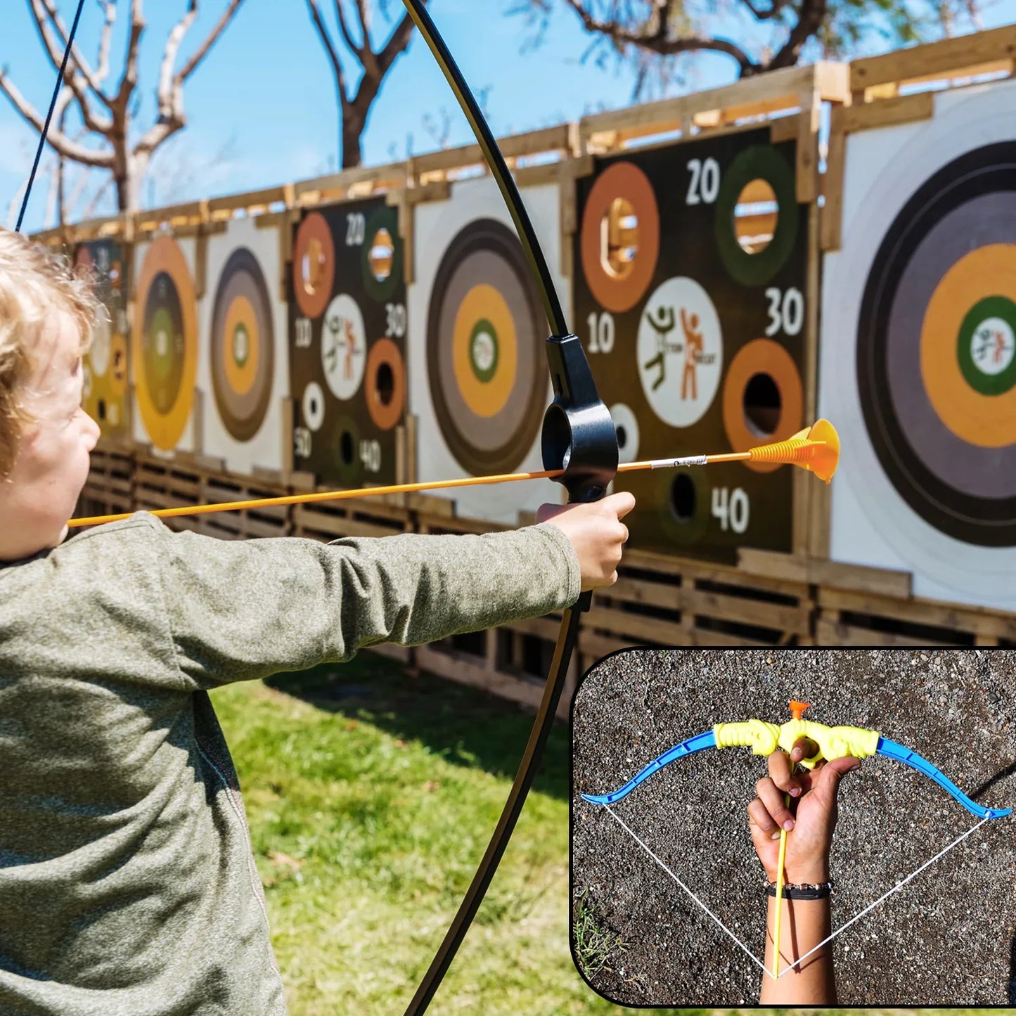 4438 Plastic Archery Bow And Arrow Toy Set With Single Knife And 3pc Arrow And Target Board - Zidbik