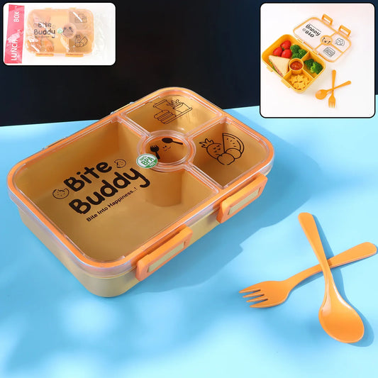 Bite Buddy 4-compartment Leak-resistant Plastic Lunch Box With Spoon Fork - Zidbik