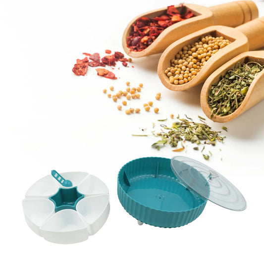 5811 360 Revolving Spice Box Dry Fruit Box Plastic 7 Compartment Box Suitable For Multipurpose Storage Use Like Dry Fruit Spices Pickle Tea Sugar Etc Kitchen Use - Zidbik