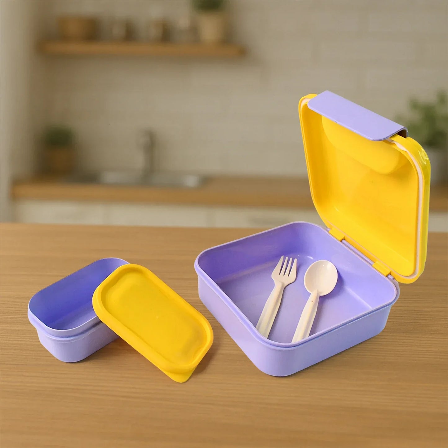 Kids Lunch Box Set With Small Inner Container Spoon Fork (1 Pc) - Zidbik