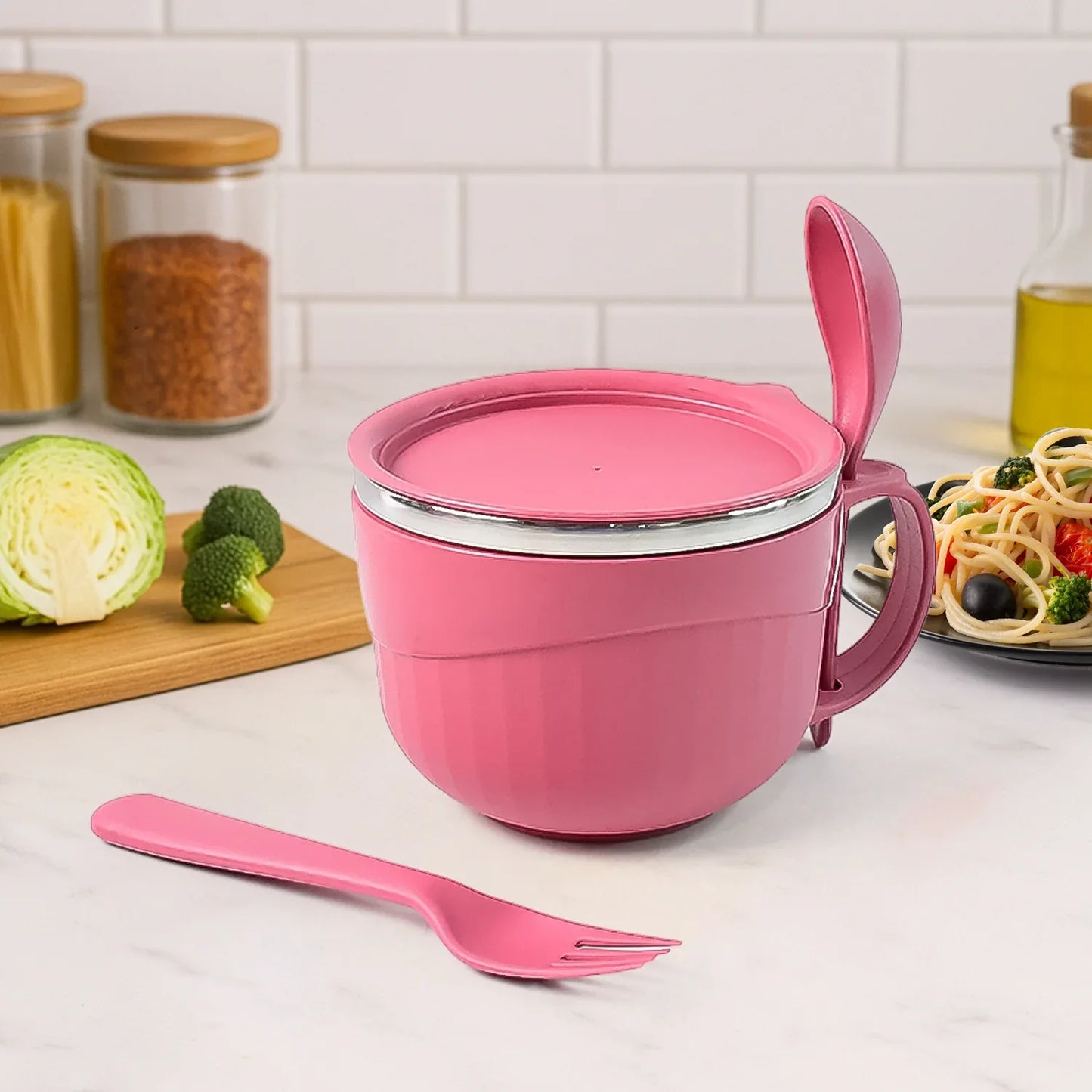 Apex Premium 700 Ml Multipurpose Noodle Bowl With Handle Lid And Fork - Zidbik