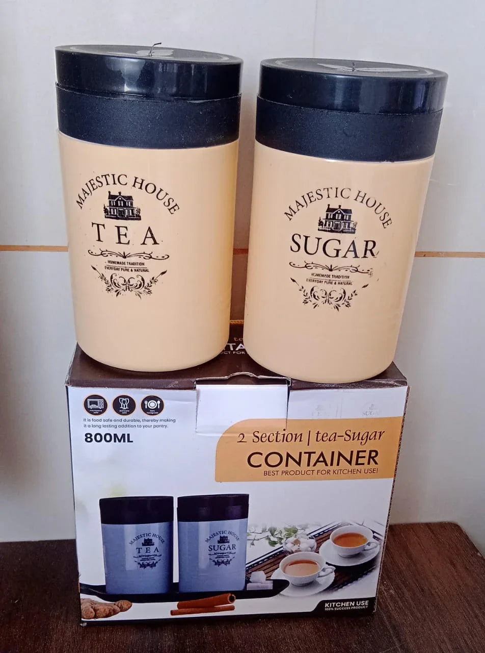 5640 Accurate Seal Tea Sugar Coffee Container Plastic Damru Shaped Tea Coffee Sugar Canisters Jar New Airtight Food Seal Containers For Salt Dry Fruit Grocery 2 Section (800 Ml Approx) - Zidbik