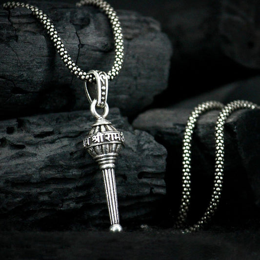 Silver Chain With Gada Pendant Locket (1 Pc) - Zidbik