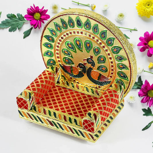 17697 Meenakari Work Laddu Gopal Singhasan For Pooja Mandir Wooden Krishna Ladoo Bal Gopal Sofa Asan Home Decorative Premium Look Decorative Singhasan Suitable For Home Office Restaurant (2 Pc Set) - Zidbik