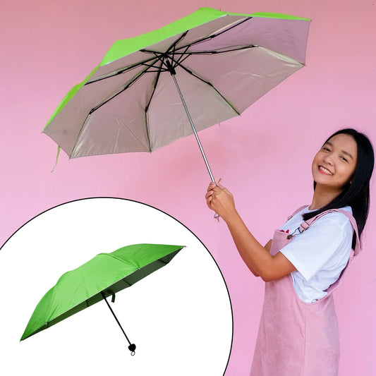 8539 3 Fold Sun Protective Solid Foldable Outdoor Umbrella Portable Sun Uv Protection Lightweight Rain Umbrella With Umbrella Case For Girls Women Men Boys - Zidbik