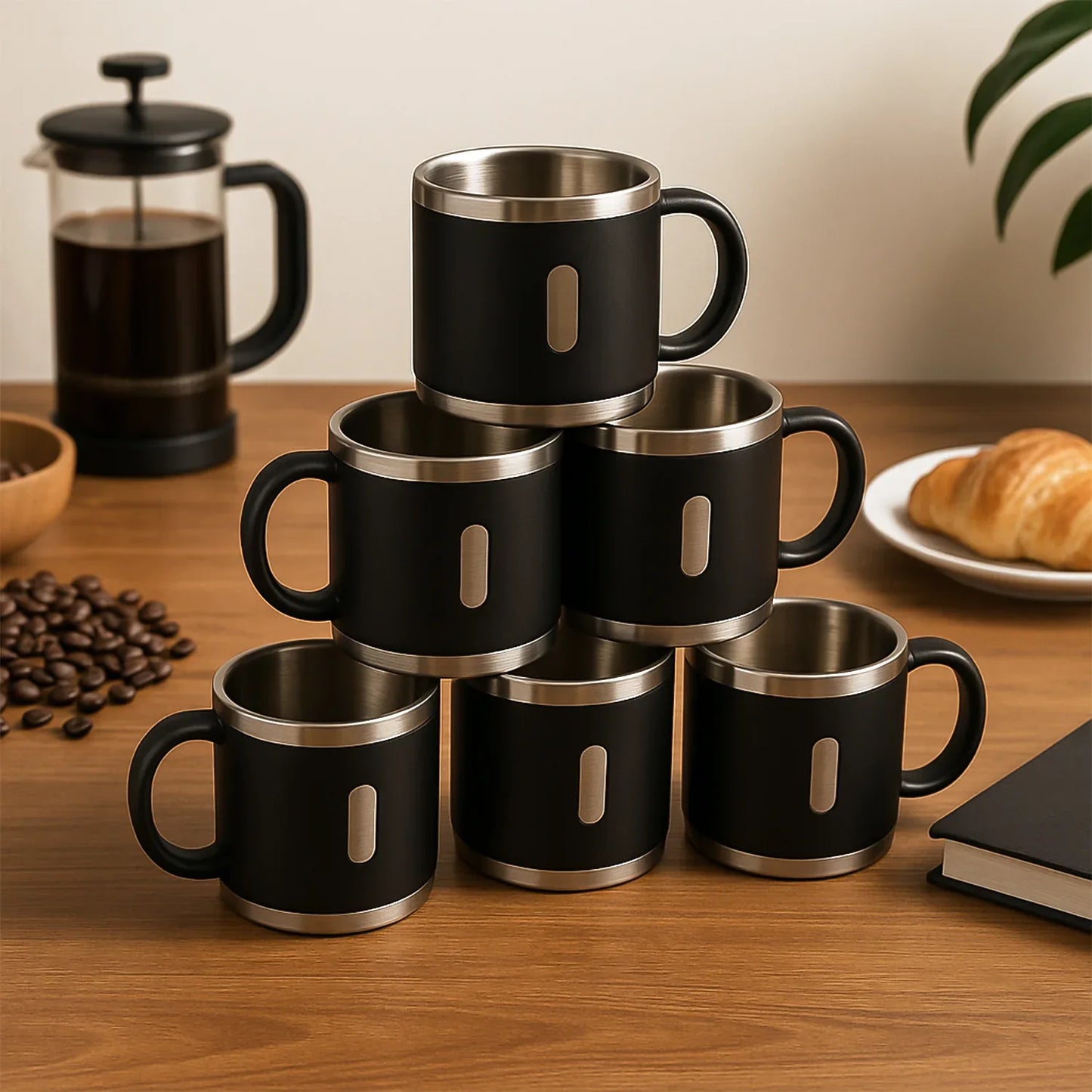 Apex Premium Stainless Steel Double Wall Coffee Mug Gift Set (6 Pc 150 Ml) - Zidbik