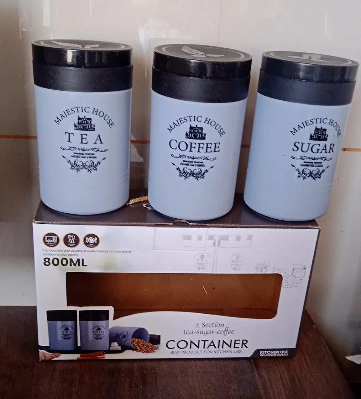 5766 Accurate Seal Tea Sugar Coffee Container - 3 Pcs Plastic Damru Shaped Tea Coffee Sugar Canisters Jar New Airtight Food Seal Containers For Salt Dry Fruit Grocery Multicolor (3 Pcs Set) - Zidbik