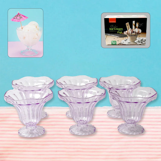 8216 Crystal Plastic Ice-cream Bowl Home Kitchen Serving Platter Or Dessert Cup For Sundae Sweets Snacks Fruit Pudding Nuts Or Dip Serving Bowls (Crystal Cups Set Of 6) - Zidbik