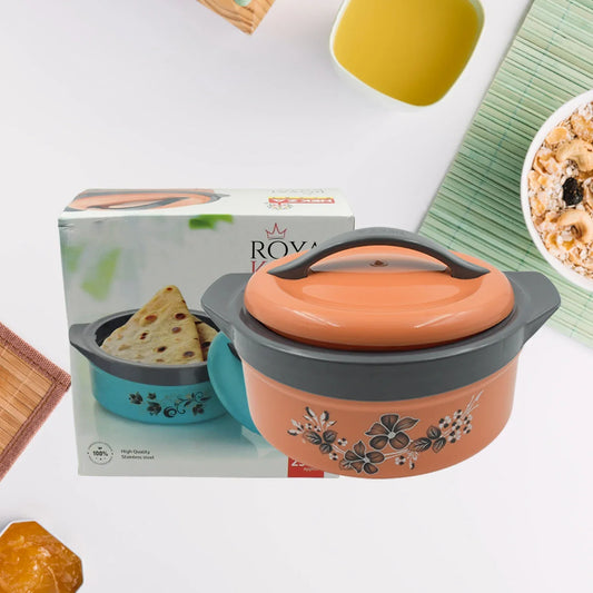 2368 Casserole Box For Food Searving Inner Steel Insulated Casserole Hot Pot Flowers Printed Chapati Box For Roti Kitchen (Approx 2500 Ml) - Zidbik