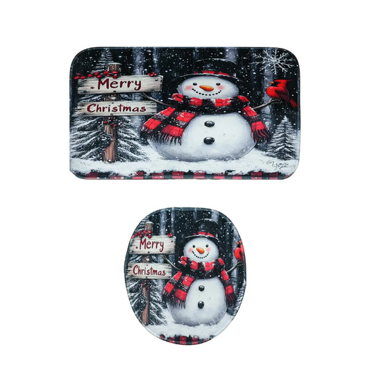 3 In 1 Christmas-themed Bathroom Mat - (1 Set) - Zidbik