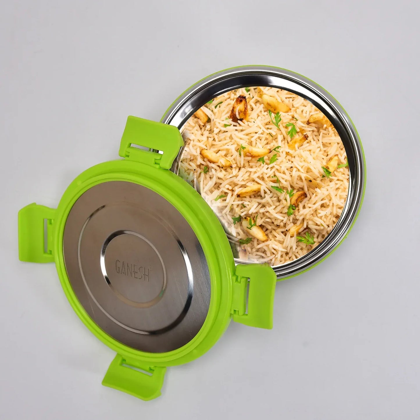8139 Ganesh Solo Round 400 Stainless Steel Leak Proof Airtight Lunch Pack For Office School Use - Zidbik
