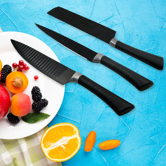 5629 6 Pieces Professional Kitchen Knife Set Meat Knife Chefs Knife With Non-slip Handle For Home Kitchen And Restaurant With Chef Peeler And Scissor (Stainless Steel 6 Pcs Set) - Zidbik