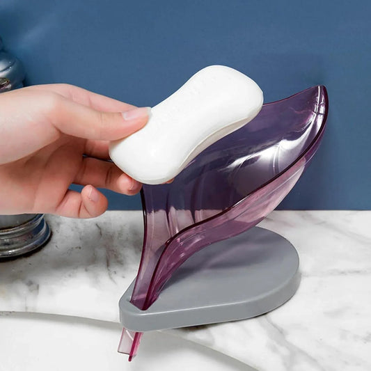 1081 Soap Tray Self Draining Leaf Soap Box Storage Soap Box Rack Leaf Laundry Soap Box With Suction Cup Suitable For Bathroom And Kitchen Plastic Tray Rack (1 Pc) - Zidbik