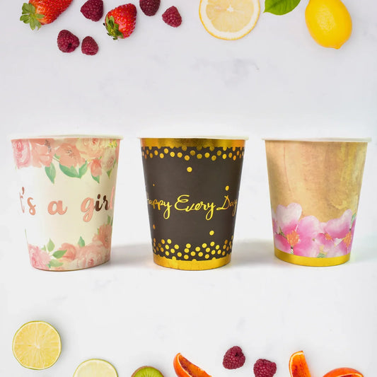 Disposable Paper Cups Disposable Tea Coffee Cups (3 Pcs Set Mix Color) - Zidbik