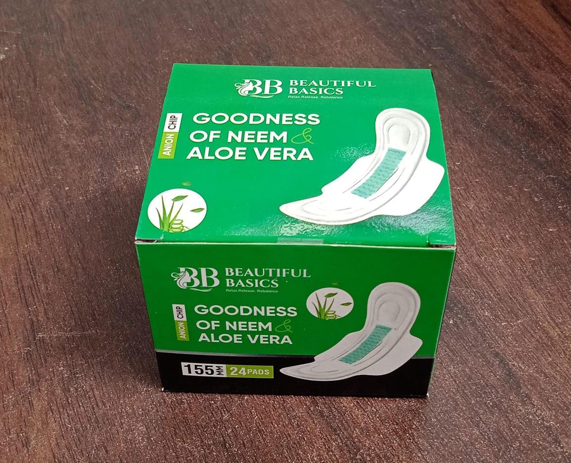 0984 Sanitary Pads For Women With Goodness Of Neem Aloe Vera Ultra Thin Leakage Protection Ph Balance With Antibacterial Anion Chip (155 Mm 24 Pads) - Zidbik