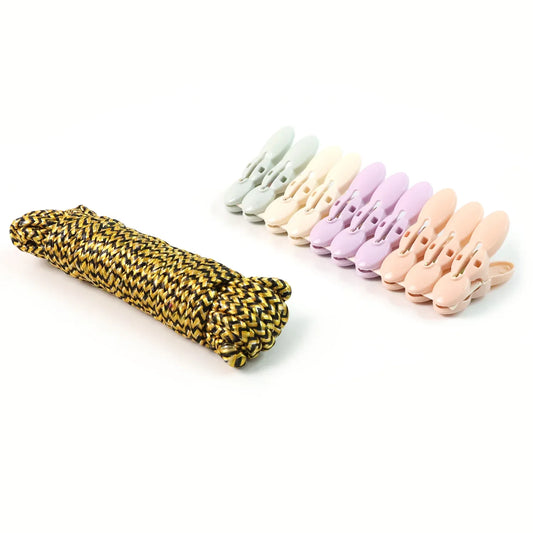 Clothes Drying Rope With Multipurpose Cloth Clips (1 Set) - Zidbik