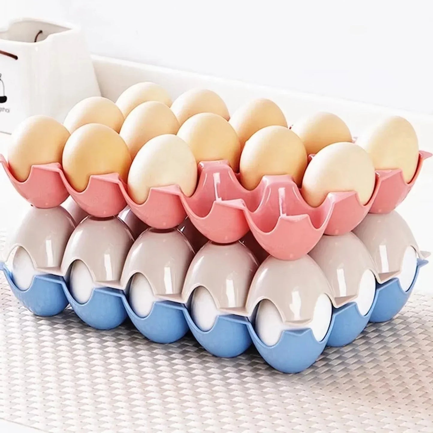 2116 15 Cavity Plastic Egg Tray Egg Trays For Storage With 15 Eggs Holder (4 Pc Set) - Zidbik