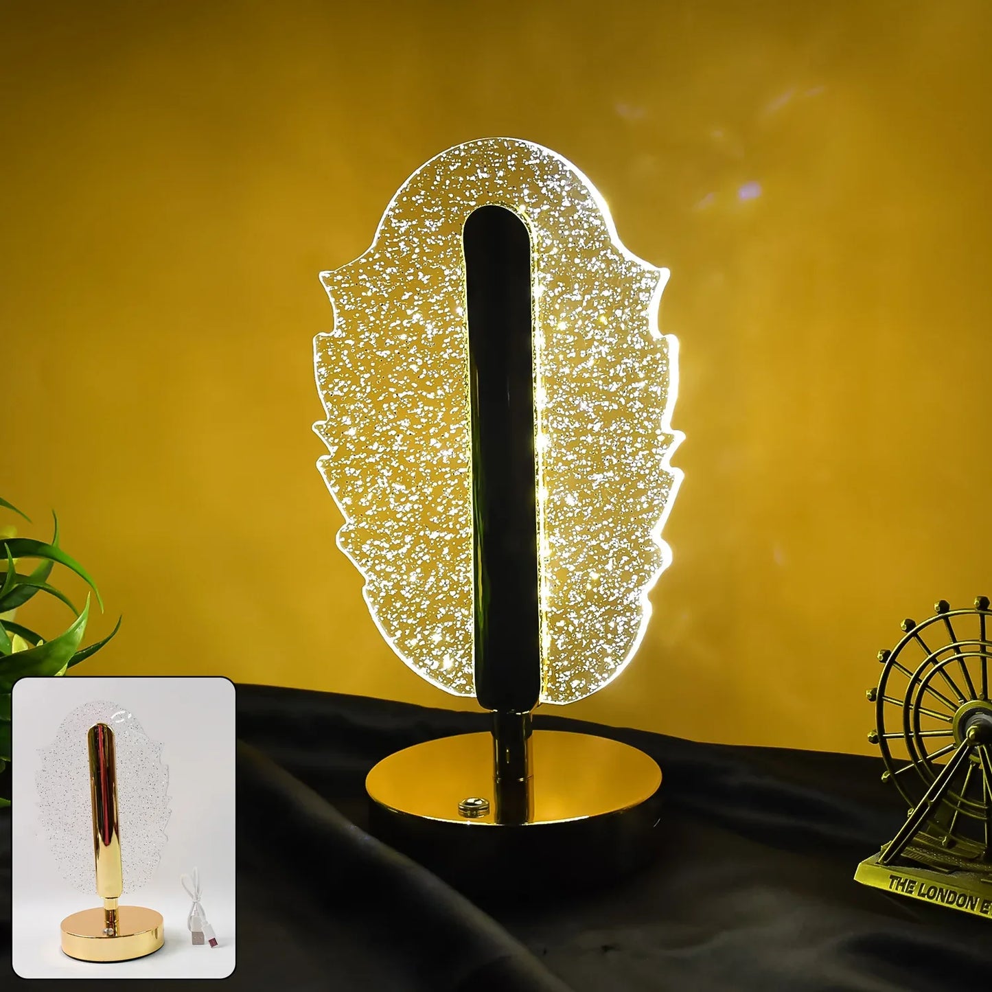 Elegant Feather Shape Crystal Table Lamp (1 Pc) - Zidbik