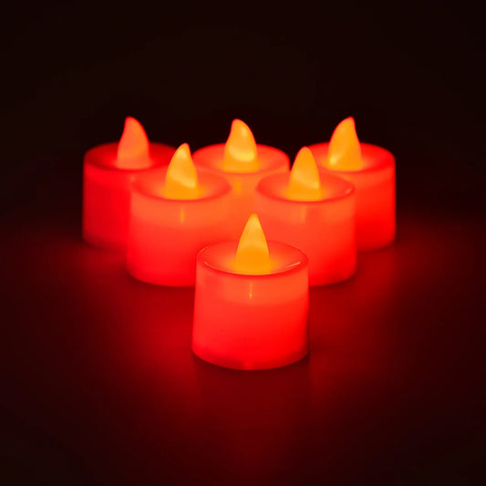 6633 Red Flameless Led Tealights Smokeless Plastic Decorative Candles - Led Tea Light Candle For Home Decoration (Pack Of 24) - Zidbik