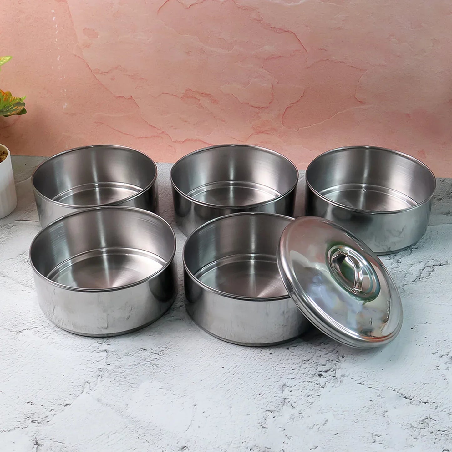 5799 Big Size 5 Compartment Lunch Box Stainless Steel Round Tiffin Traditional Tiffin Box For Kids College Office Men And Women Meal Holder With Locking Clip 5 Containers (16x5 Inch) - Zidbik