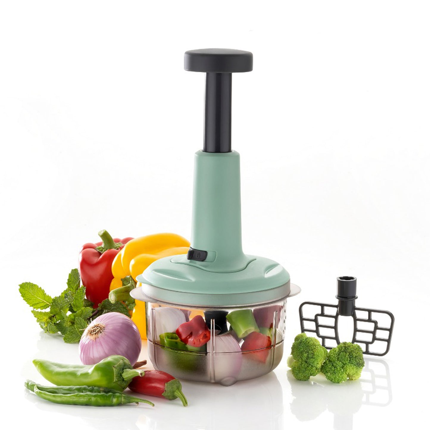 5102 2in1 Push Chopper 800ml Stainless Steel Blade Quick Powerful Manual Hand Held Food Chopper To Chop Cut Fruits Vegetables Herbs Onions For Salsa Salad - Zidbik