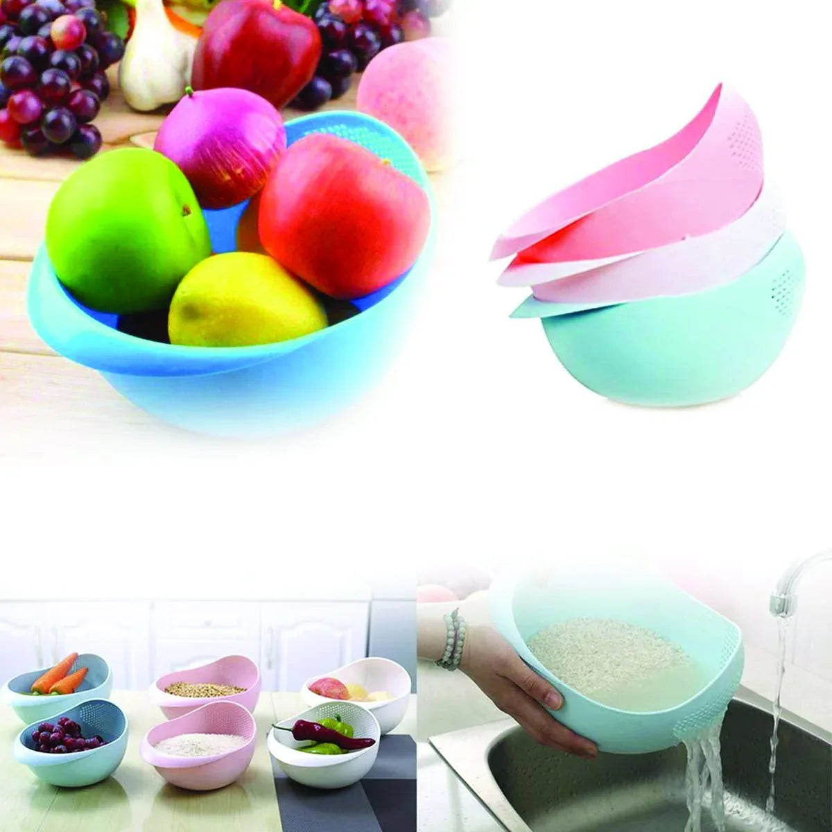 108 Kitchen Plastic Big Rice Bowl Strainer Perfect Size For Storing And Straining - Zidbik